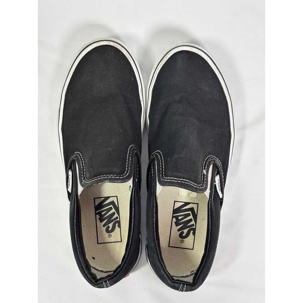 Vans Classic Slip-On Black White Canvas Skate Shoes Womens 6 Men 4.5 VN000EYEBLK